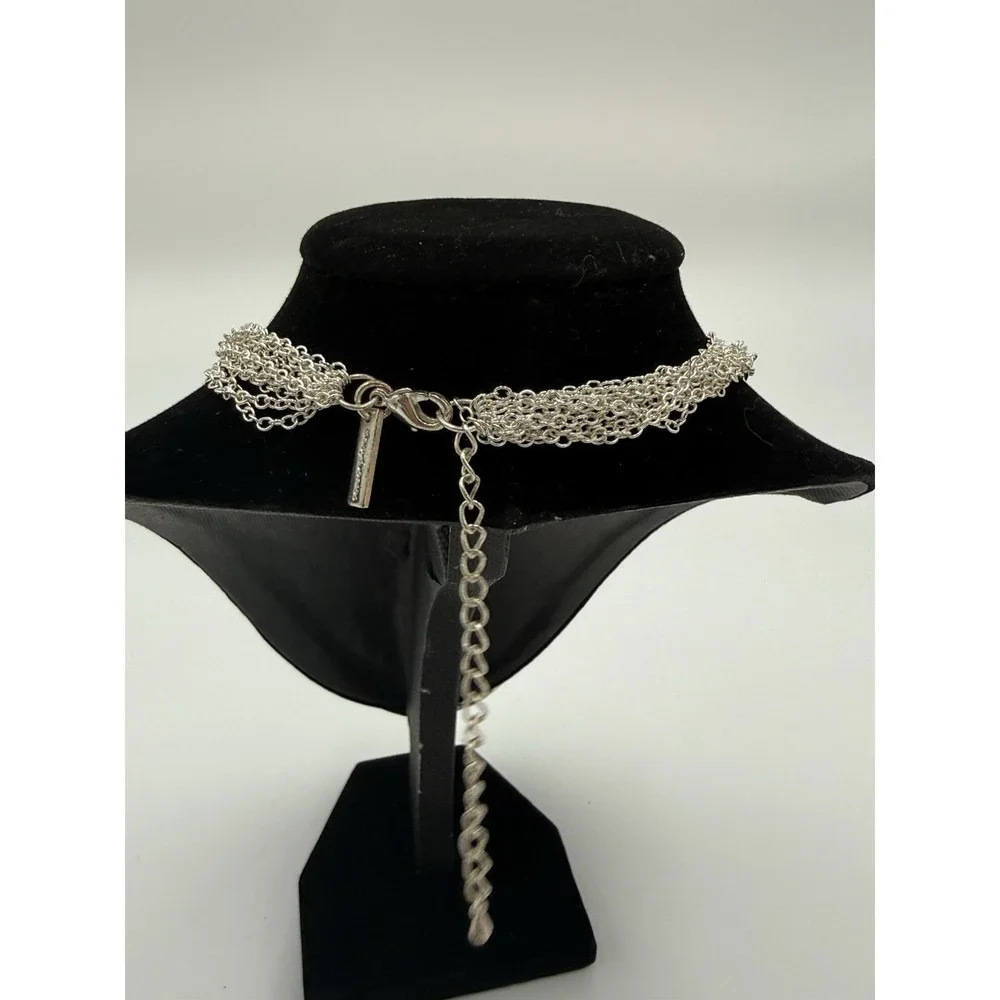 Daisy Fuentes Statement Multi-Strand Silver Tone Round Pendant‎ Necklace Signed